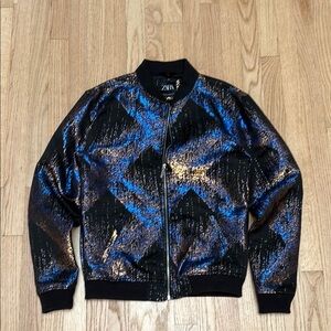 Zara Bomber Jacket Black and Blue Shimmer